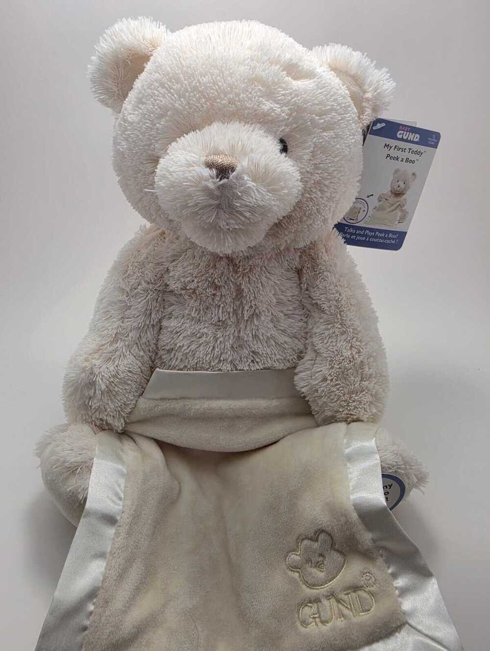 NEW Gund My First Teddy Peek-a-Boo Bear Cream Plush Stuffed Needs Batteries